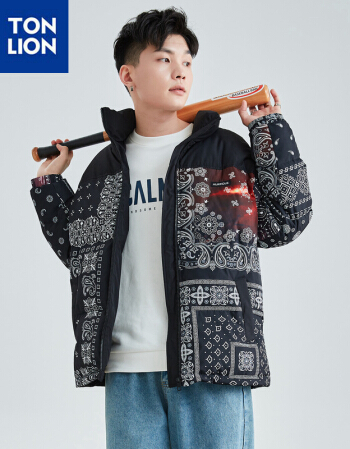 唐狮羽绒服男2022冬季新款腰果花外套男士