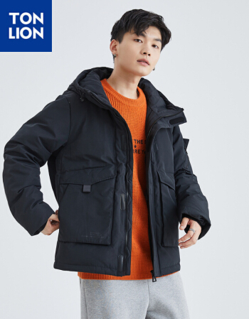 唐狮2022冬季新款羽绒服男后背印花短款上衣外套